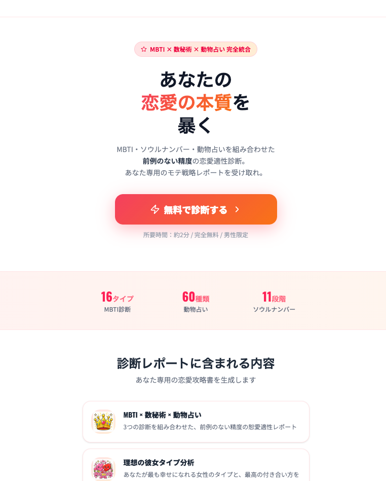モテハック診断 トップ画面